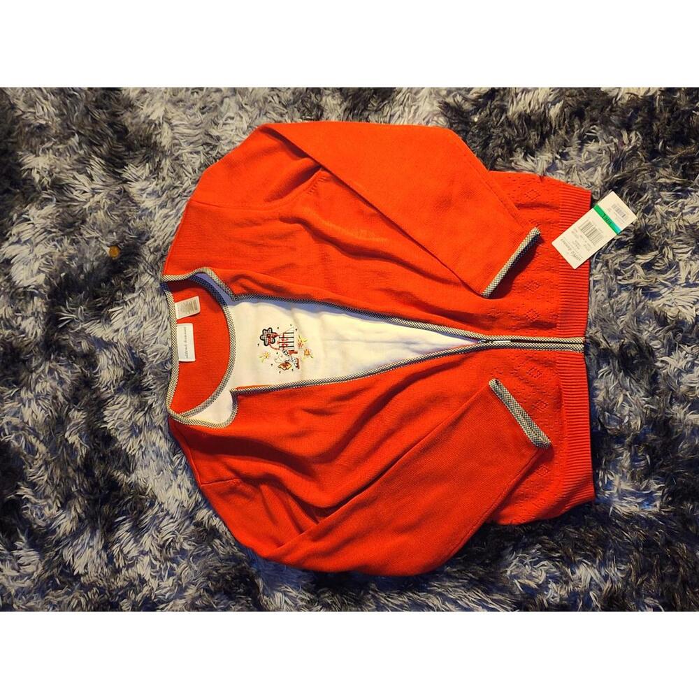 Alfred Dunner Womens Red Zip Up Cardigan New With Tags Floral Pattern Large NWT